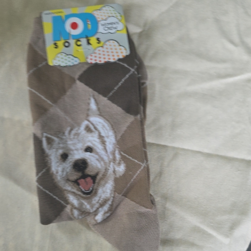 Argyle Dog Socks with White Terrier Design
